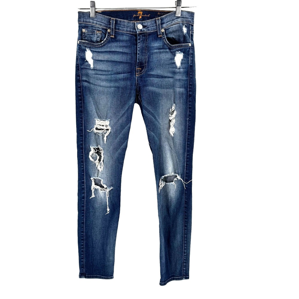 7 for All Mankind The Ankle Skinny‎ Destroyed Jeans Women's 28 Mid Rise Stretch